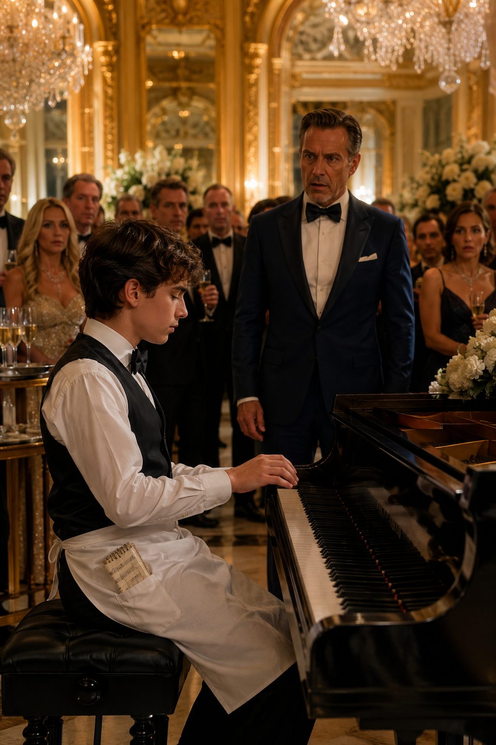 Waiter Piano Revelation Stuns Wealthy Millionaire at Luxury Gala