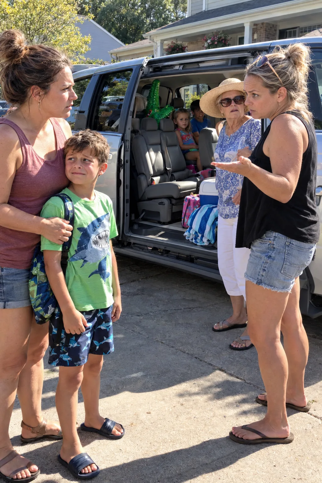 sister left son behind: A Mother's Regret: Leaving Her Son Behind sister left son behind: A mother and son standing by a minivan with empty seats